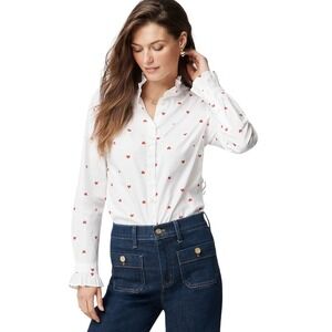 J.‎ Crew NEW Heart Print Button Down Shirt White Ruffle Collar Cute Small NWT